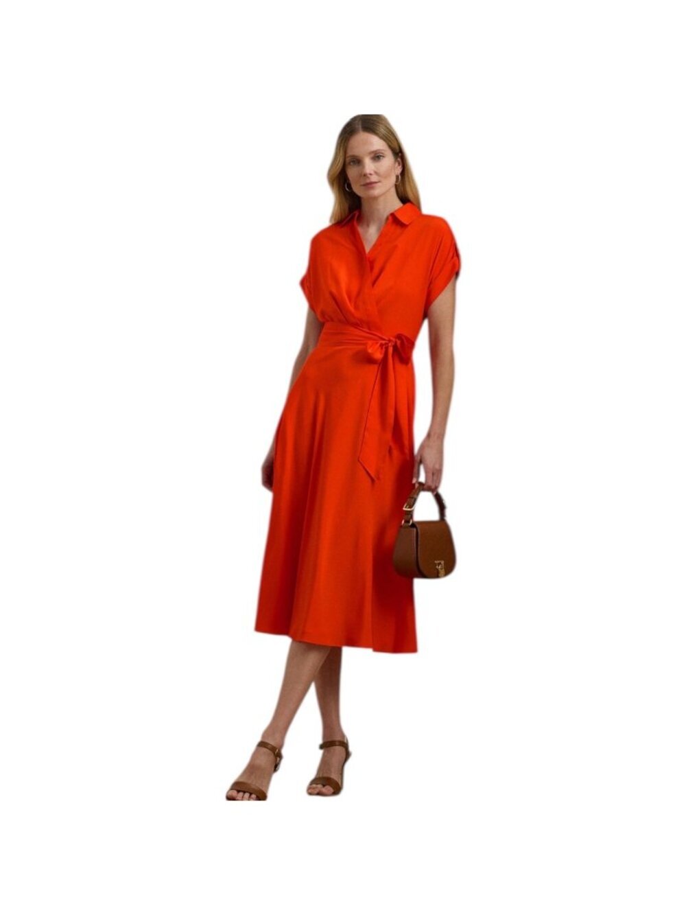 Lauren Ralph Lauren NWT Orange Midi Shirt Dress With Tie Waist Women's Size 12
